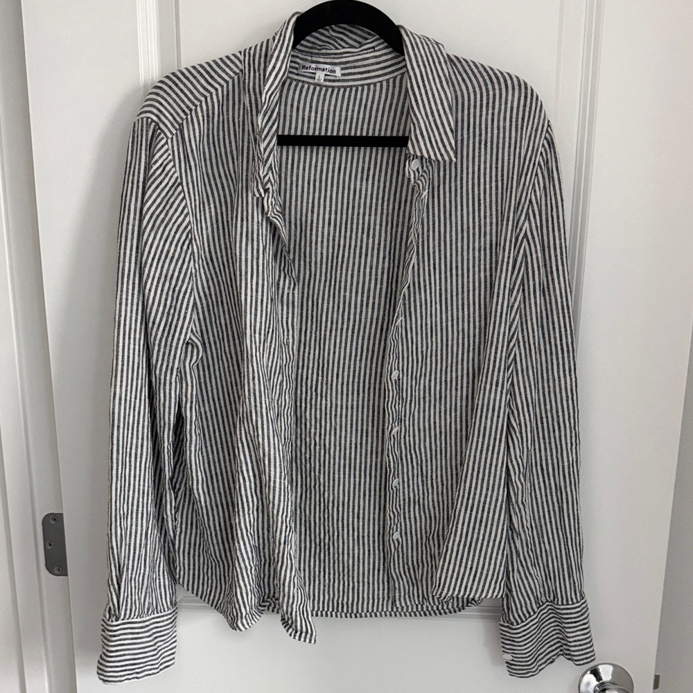 Reformation Striped Button-Down Shirt in White and Black